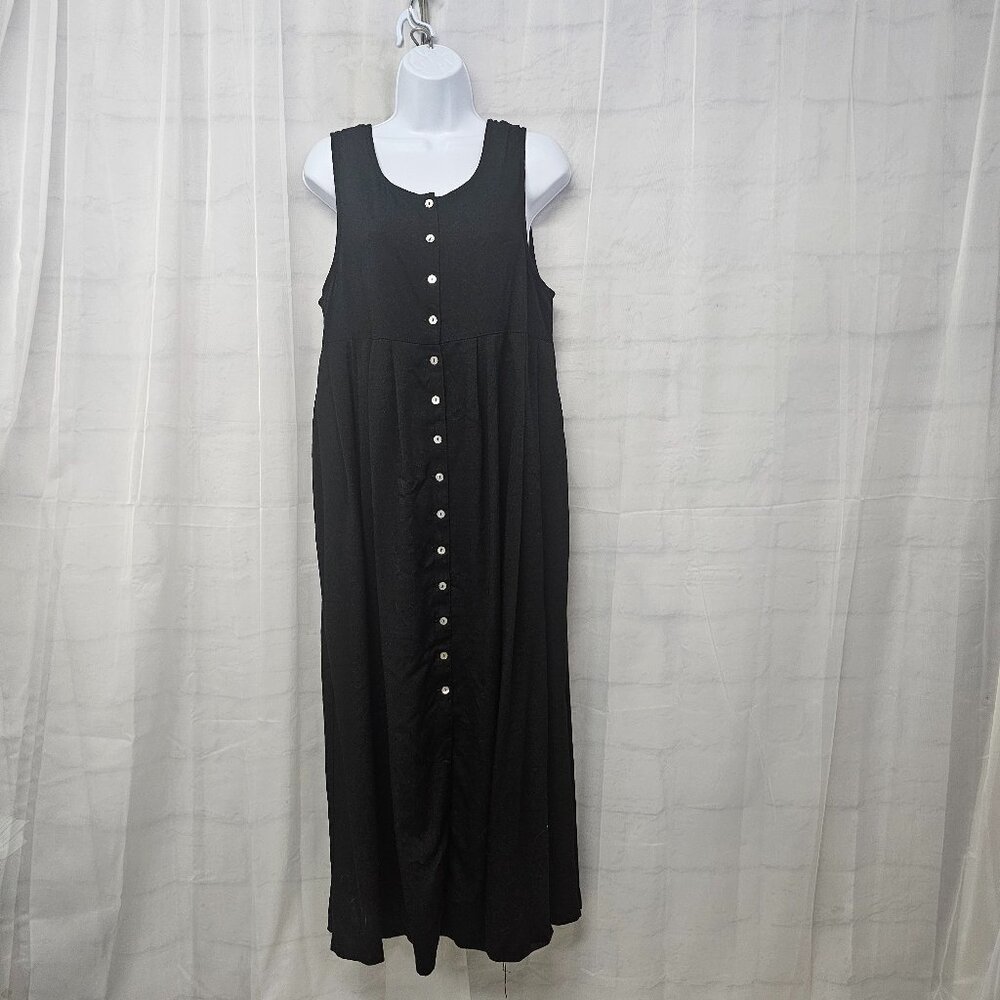 Vintage Express Black Sleeveless Maxi Dress Boho Goth Button-Down L